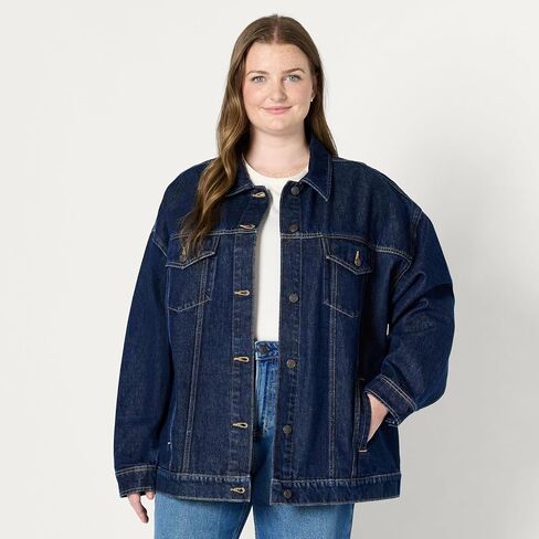 Amazon Essentials Women's Rigid Denim Oversized-Fit Trucker Jacket in Saudi Arabia