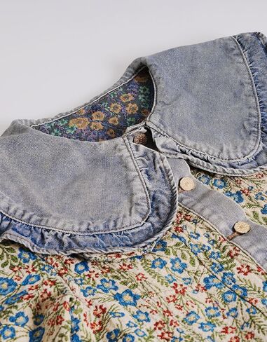 Kedera Women's Jacquard Denim Jacket Long Sleeve Peter Pan Collar Floral Crop Jean Jackets Button Down Denim Shacket in Saudi Arabia