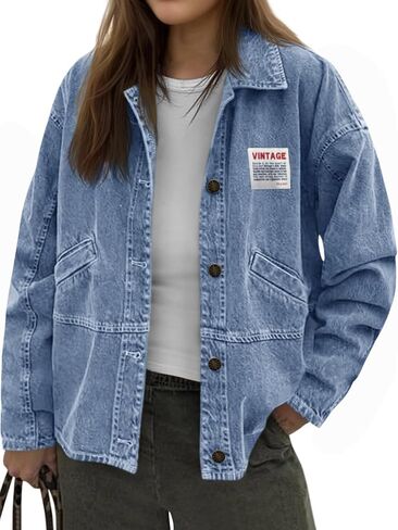 Cicy Bell Womens Oversized Denim Jackets Boyfriends Button Down Utility Jean Jackets Vintage Y2k Fall Coat in Saudi Arabia