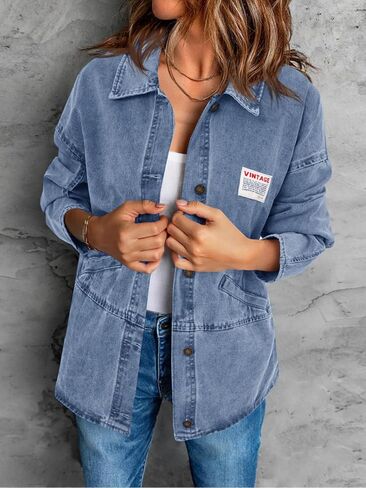 Cicy Bell Womens Oversized Denim Jackets Boyfriends Button Down Utility Jean Jackets Vintage Y2k Fall Coat in Saudi Arabia