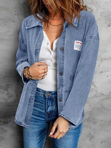 Cicy Bell Womens Oversized Denim Jackets Boyfriends Button Down Utility Jean Jackets Vintage Y2k Fall Coat in Saudi Arabia