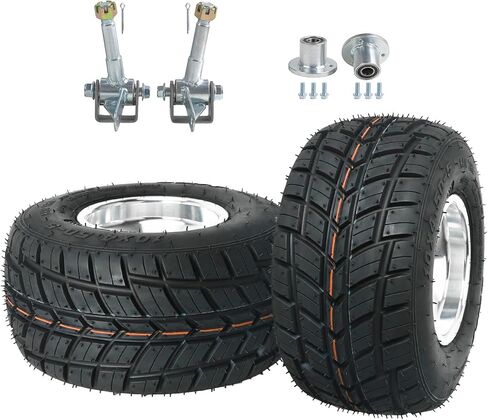 2 Pack 10x4.50-5 Go-Kart Front Wheels with Tires, 10x4.50x5 10x4.5-5 Tire Aluminum Rims, 3 Lug 50mm Bolt Pattern, Hubs & 17mm Steering Spindles for Drift Trike, Mini Bike, ATV, Quad, Lawn Mower Racer in Saudi Arabia
