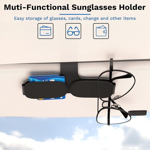 Sunglass Holder for Car Double Clip, Sunglasses Clip for Car Visor, Magnetic Leather for Car Visor, Cars Sun Visor Ticket Card Clip, Car Accessories in Saudi Arabia