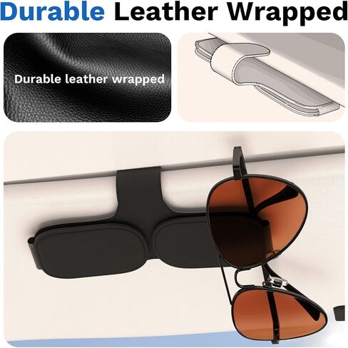 Sunglass Holder for Car Double Clip, Sunglasses Clip for Car Visor, Magnetic Leather for Car Visor, Cars Sun Visor Ticket Card Clip, Car Accessories in Saudi Arabia