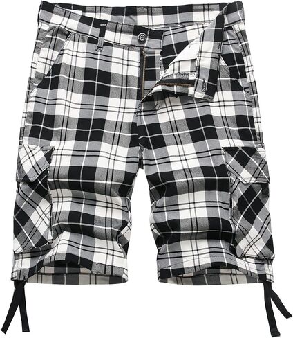 Plaid Shorts Men Classic Regular Fit Plaid Cargo Short Multi-Pocket Outdoor Shorts in Kuwait