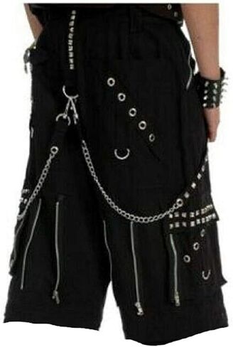 Darkrock Gothic Cargo Shorts with Chains, Black Metal Hardware, Punk Style in Saudi Arabia
