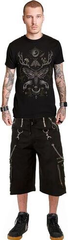 Darkrock Gothic Cargo Shorts with Chains, Black Metal Hardware, Punk Style in Saudi Arabia