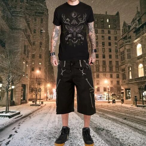 Darkrock Gothic Cargo Shorts with Chains, Black Metal Hardware, Punk Style in Saudi Arabia