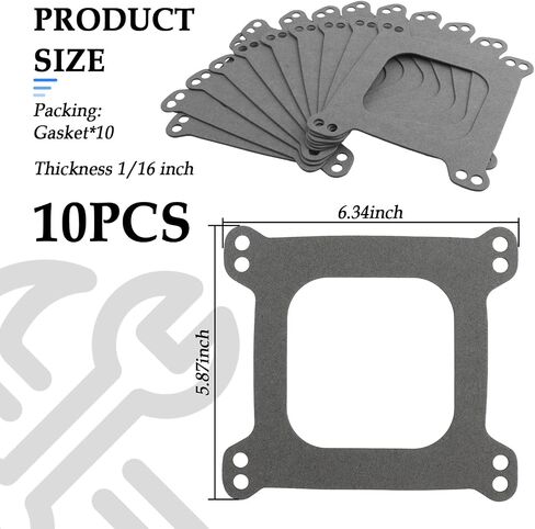 10PCS Carburetor Gasket with Square Opening,4 Barrel Carburetor Gasket Compatible with Carter Holley 4160/4150,Thickness 1/16" Carburetors Gaskets Kit for 4BBL Carburetors in Saudi Arabia