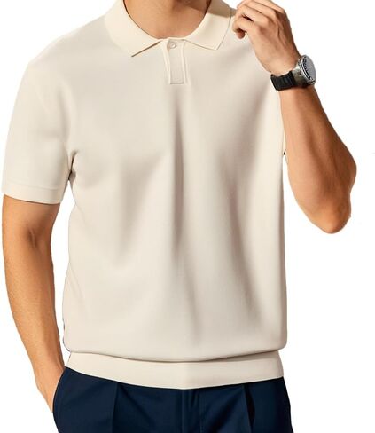 Men's Soft Viscose Blend Short-Sleeve Polo Sweater Lightweight Knit Top for Fall & Winter Classic Black Brown Beige (US, Alpha, X-Large, Regular, Regular, Beige) in Saudi Arabia