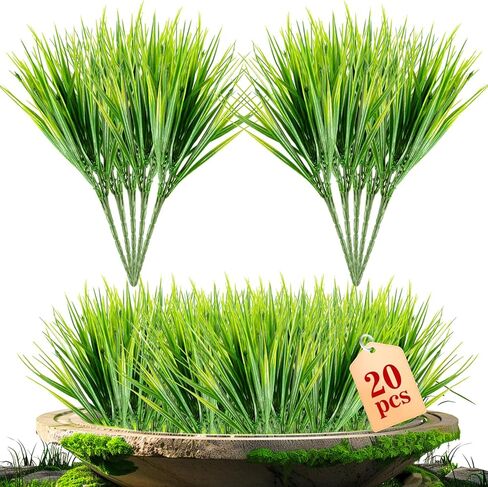 MAQIHAN 10 Artificial Grass Plant Outdoors - Faux Grass Fake Wheat Grass Decor Artificial UV Resistant Outdoor Plants Plastic Grass Outside Weed Plant Artificial Greenery for Porch Decorative in Kuwait