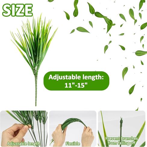 MAQIHAN 10 Artificial Grass Plant Outdoors - Faux Grass Fake Wheat Grass Decor Artificial UV Resistant Outdoor Plants Plastic Grass Outside Weed Plant Artificial Greenery for Porch Decorative in Kuwait