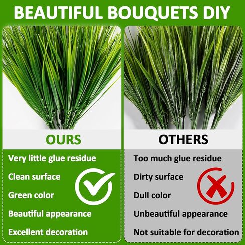 MAQIHAN 10 Artificial Grass Plant Outdoors - Faux Grass Fake Wheat Grass Decor Artificial UV Resistant Outdoor Plants Plastic Grass Outside Weed Plant Artificial Greenery for Porch Decorative in Kuwait
