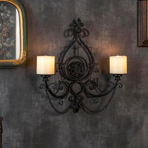 Black Iron Candle Sconces Handcrafted Wrought Gothic Wall Candle Holder,16.5" Tall Medieval Thorn Cross Wall Mounted Candleholder for Castle Theme Home, Halloween, Church Decor in Saudi Arabia