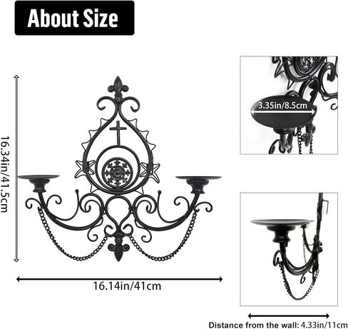 Black Iron Candle Sconces Handcrafted Wrought Gothic Wall Candle Holder,16.5" Tall Medieval Thorn Cross Wall Mounted Candleholder for Castle Theme Home, Halloween, Church Decor in Saudi Arabia