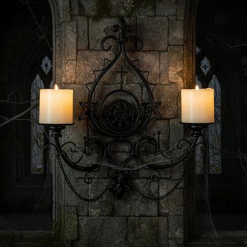 Black Iron Candle Sconces Handcrafted Wrought Gothic Wall Candle Holder,16.5" Tall Medieval Thorn Cross Wall Mounted Candleholder for Castle Theme Home, Halloween, Church Decor in Saudi Arabia