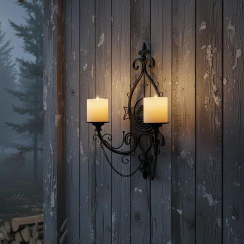 Black Iron Candle Sconces Handcrafted Wrought Gothic Wall Candle Holder,16.5" Tall Medieval Thorn Cross Wall Mounted Candleholder for Castle Theme Home, Halloween, Church Decor in Saudi Arabia