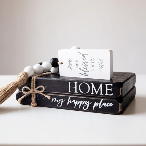 GENMOUS Faux Decorative Books Set for Home Decor, Stacked Wood Faux Books with Wood Bead for Living Room Decor, White Decorative Books for Shelf Decor, Mantel Decor, Farmhouse Decor （Love） in Saudi Arabia