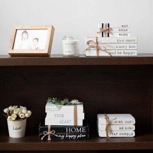 GENMOUS Faux Decorative Books Set for Home Decor, Stacked Wood Faux Books with Wood Bead for Living Room Decor, White Decorative Books for Shelf Decor, Mantel Decor, Farmhouse Decor （Love） in Saudi Arabia
