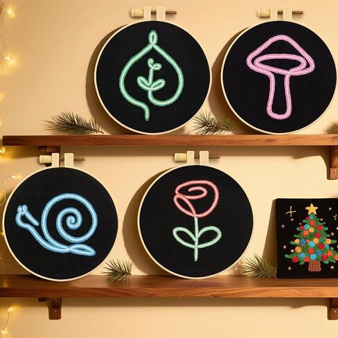 Crafmanoe Christmas Embroidery Kit for Beginners Adults, Christmas Stamped Cross Stitch Kits for Beginner Adults, Winter Hand Embroidery Needlepoint Starter Kit, 3 Set Embroidery Hoop & Video Tutorial in Saudi Arabia