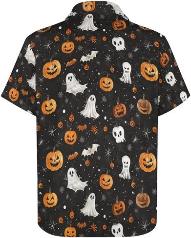 Men's Halloween Button Down Shirt Fun Pumpkin Print Short Sleeve Hawaiian Shirt Tops in Saudi Arabia