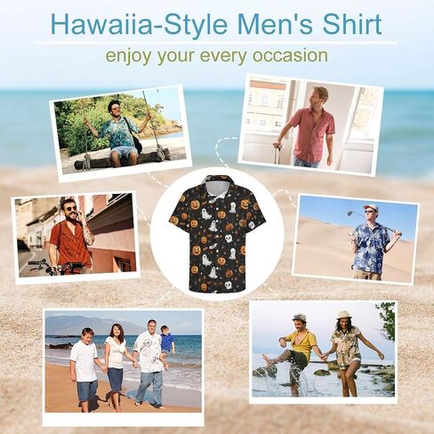 Men's Halloween Button Down Shirt Fun Pumpkin Print Short Sleeve Hawaiian Shirt Tops in Saudi Arabia