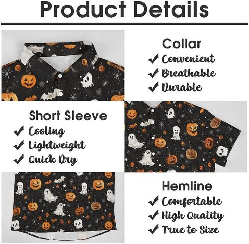 Men's Halloween Button Down Shirt Fun Pumpkin Print Short Sleeve Hawaiian Shirt Tops in Saudi Arabia