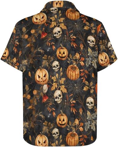 Men's Halloween Button Down Shirt Fun Pumpkin Print Short Sleeve Hawaiian Shirt Tops in Saudi Arabia