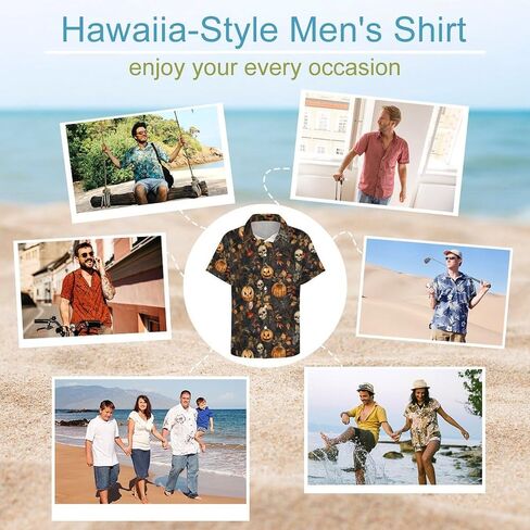Men's Halloween Button Down Shirt Fun Pumpkin Print Short Sleeve Hawaiian Shirt Tops in Saudi Arabia