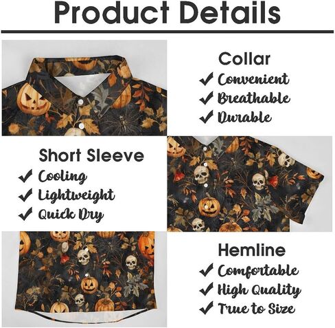 Men's Halloween Button Down Shirt Fun Pumpkin Print Short Sleeve Hawaiian Shirt Tops in Saudi Arabia