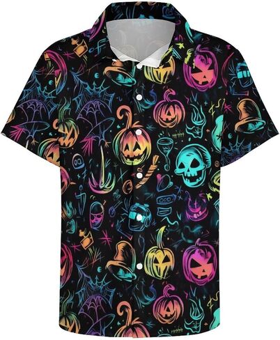 Men's Halloween Button Down Shirt Fun Pumpkin Print Short Sleeve Hawaiian Shirt Tops in Saudi Arabia