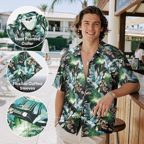 Giggling Getup Men's Hawaiian Shirt Casual Short Sleeve Button Down Summer Beach Shirt in Kuwait
