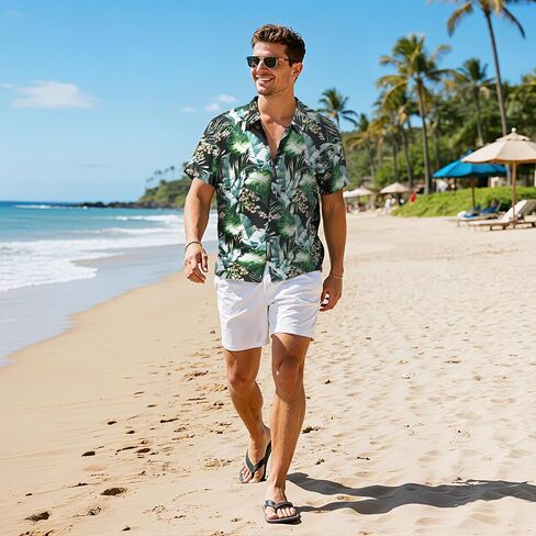 Giggling Getup Men's Hawaiian Shirt Casual Short Sleeve Button Down Summer Beach Shirt in Kuwait