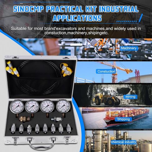 SINOCMP طقم الاختبار الهيدروليكي 5 مقاييس الضغط 3 خراطيم الاختبار 24 وصلات موصل اختبار مجموعة قياس لآلات البناء حفارة (أسود) in Saudi Arabia
