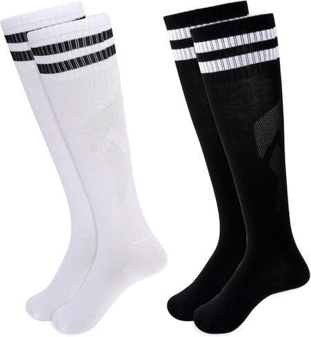 2 Pairs Kids Soccer Socks Youth Striped Knee High Football Baseball Socks for Boys Girls 6-15 Years in Saudi Arabia