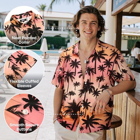 Giggling Getup Men's Hawaiian Shirt Casual Short Sleeve Button Down Summer Beach Shirt in Kuwait