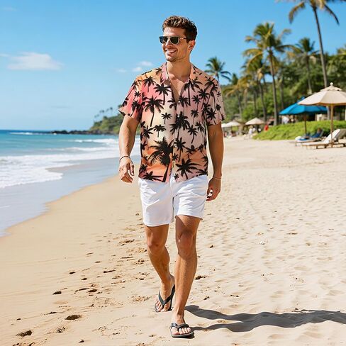 Giggling Getup Men's Hawaiian Shirt Casual Short Sleeve Button Down Summer Beach Shirt in Kuwait