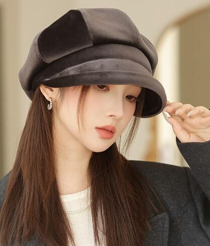 URAWOW British Beret Hats for Women Black White Red Newsboy Cap for Women Short Brim Hat Fashion Accessories in Kuwait