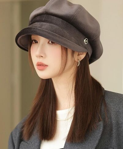 URAWOW British Beret Hats for Women Black White Red Newsboy Cap for Women Short Brim Hat Fashion Accessories in Kuwait