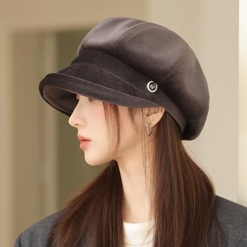 URAWOW British Beret Hats for Women Black White Red Newsboy Cap for Women Short Brim Hat Fashion Accessories in Kuwait