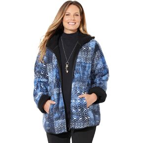 Catherines Women's Plus Size Printed Fleece Coat With Sherpa Lining in Saudi Arabia