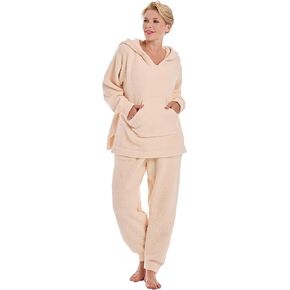 Womens Fuzzy Flannel Pajamas Sets Fleece Sherpa Pajamas Long Sleeve Softies Loungewear Set 2 Piece For Women Hooded in Saudi Arabia
