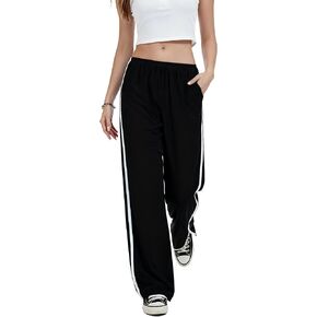 Women's Curved Split Wide Leg Pants Mid Low Elastic Waist with Pockets Lightweight Stretch Comfy Lounge Sleepwear in Saudi Arabia