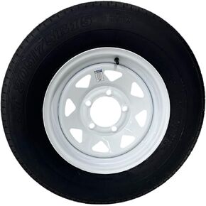 ST205/75R15 Trailquest Trailer Tire على الحافة ، نطاق الحمل C 6 Ply ، على 5 Lug White White Wheel مع نمط الترباس 5 × 5.5 بوصة. يستبدل F78 أو D15 - ضمان in Saudi Arabia