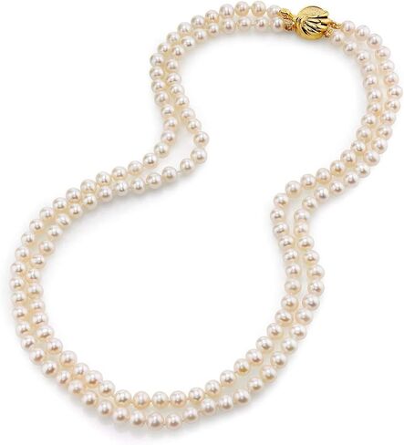 The Pearl Source Sterling Silver 6.0-6.5mm AAAA Quality Double Strand White Freshwater Cultured Pearl Necklace for Women in 16-17" Choker Length in Saudi Arabia