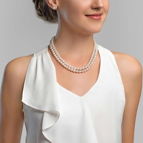 The Pearl Source Sterling Silver 6.0-6.5mm AAAA Quality Double Strand White Freshwater Cultured Pearl Necklace for Women in 16-17" Choker Length in Saudi Arabia