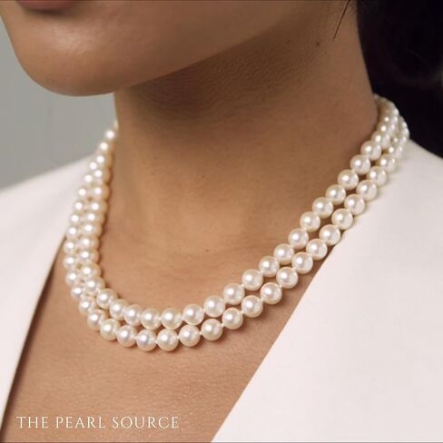 The Pearl Source Sterling Silver 6.0-6.5mm AAAA Quality Double Strand White Freshwater Cultured Pearl Necklace for Women in 16-17" Choker Length in Saudi Arabia