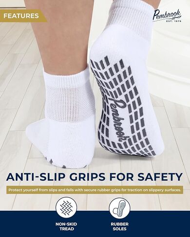 Pembrook 6 Pairs Diabetic Ankle Socks for Men & Women with Grips - 12 Colors Neuropathy Socks for Men | Non Slip | Edema in Kuwait