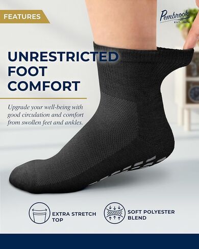 Pembrook 6 Pairs Diabetic Ankle Socks for Men & Women with Grips - 12 Colors Neuropathy Socks for Men | Non Slip | Edema in Kuwait