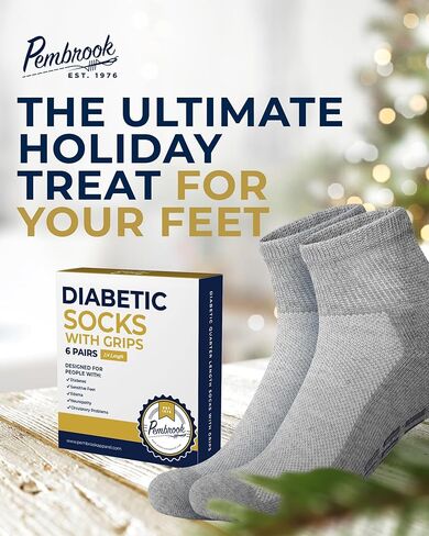 Pembrook 6 Pairs Diabetic Ankle Socks for Men & Women with Grips - 12 Colors Neuropathy Socks for Men | Non Slip | Edema in Kuwait